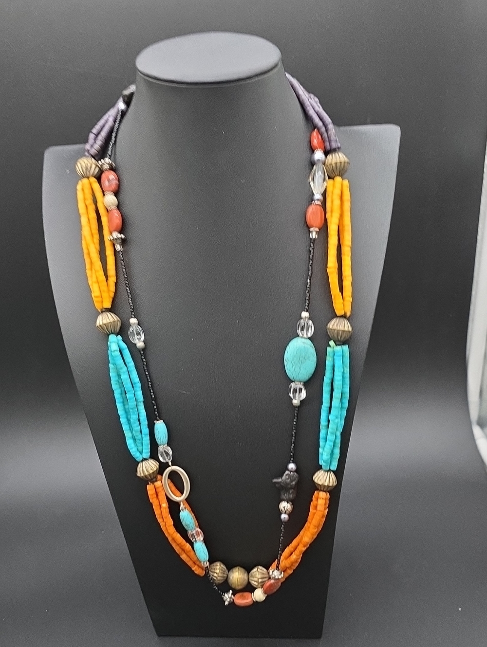 Set of 2 Multicolor Boho Beaded Long Necklace - Turquoise, Orange & Yellow